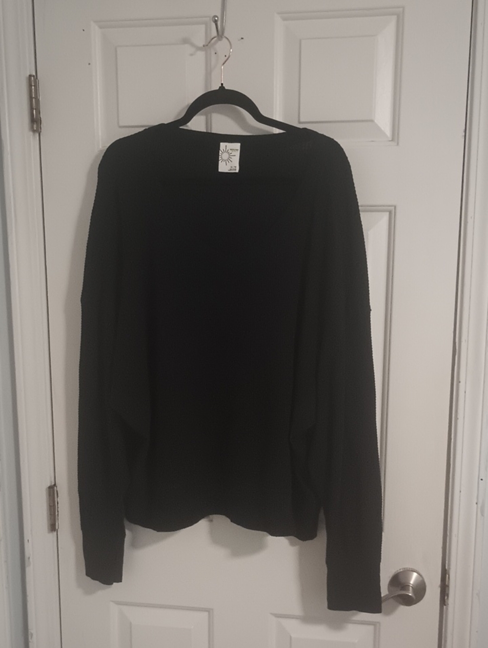 aerie Black Long Sleeve Ribbed Crewneck Top